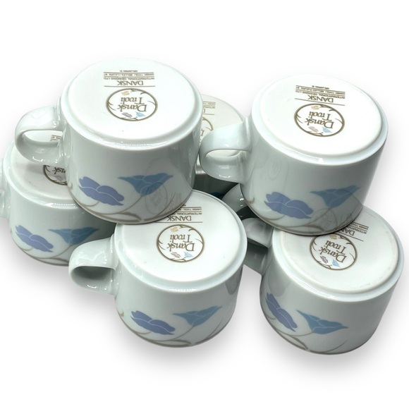 Dansk Set of 7 Trivoli "Belle Fleurs" Blue & Apricot Floral 8oz. Coffee Tea Mugs - Picture 5 of 10